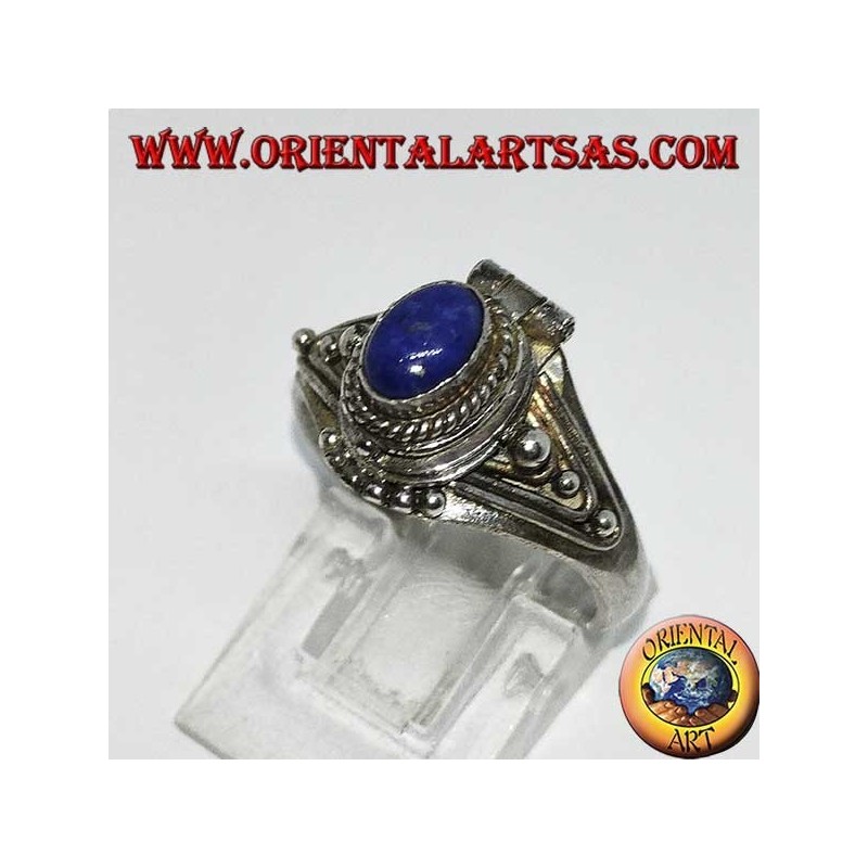 Anello in argento porta veleno piccolo fatto a mano con lapislazzulo ovale