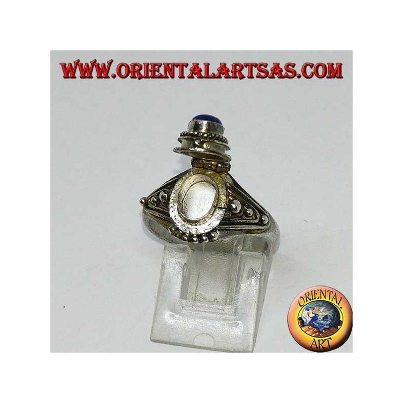 Anello in argento porta veleno piccolo fatto a mano con lapislazzulo ovale