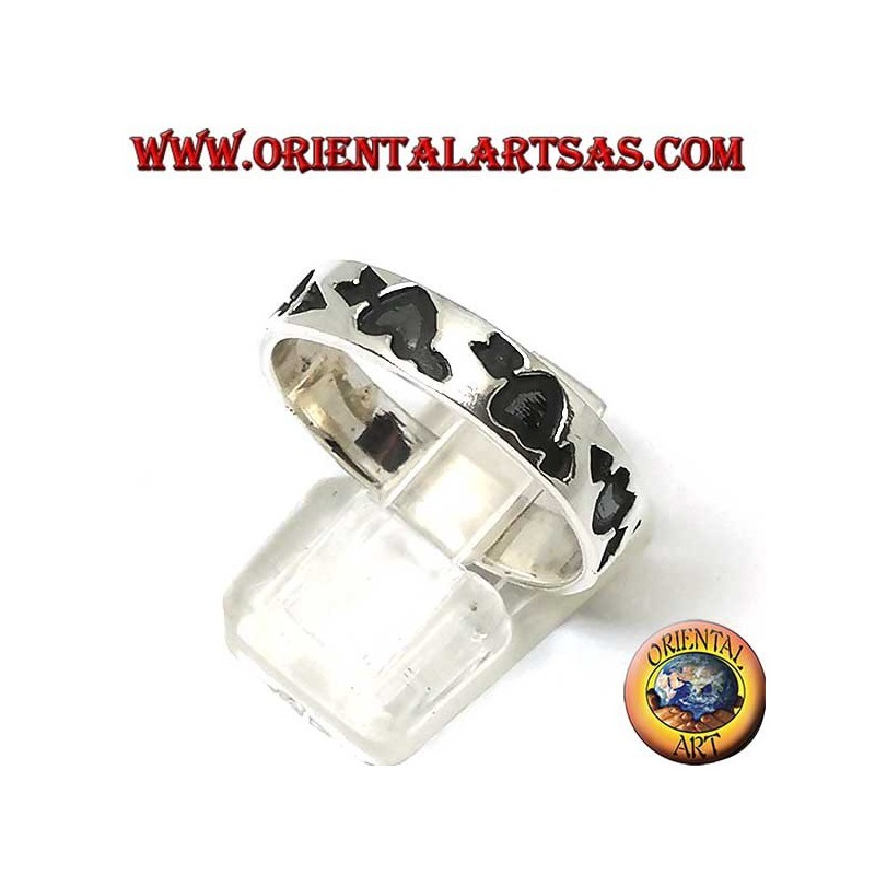 Anello a fedina in argento con cuore infranto (cuore con freccia) incavato