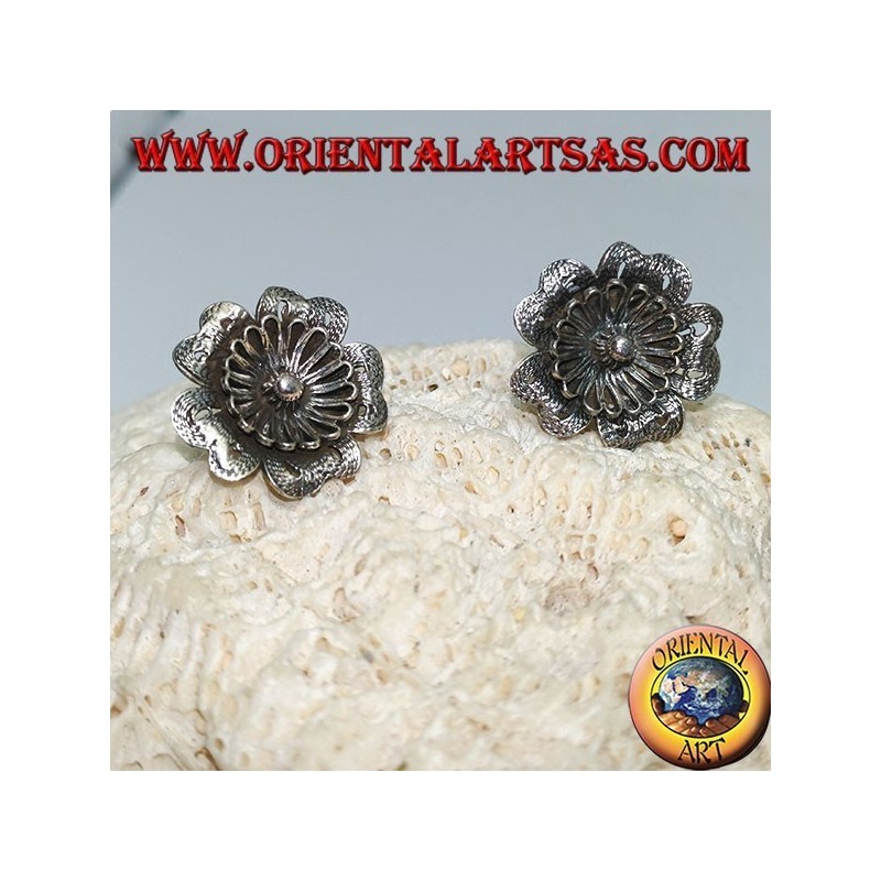 1 paio di orecchini a cerchio mini in argento sterling S925 con fiore