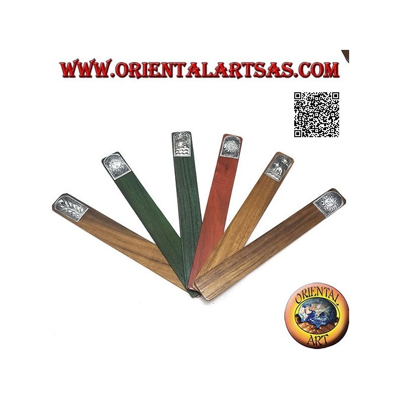 Set di 6 segnalibri stretti in legno di teak con piastra di alpacca o argentone decorata (4) 